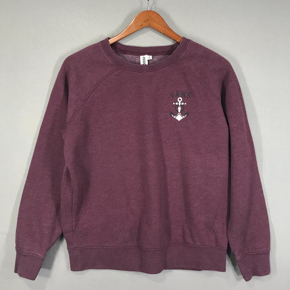 Vans Sweatshirt Teens Medium Red Graphic Logo Pullover Sweater Crew Anchor Skull